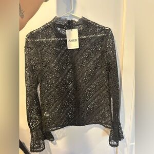 AMUR Intricate Black Lace Blouse